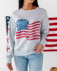 Baby Kids Bamboo Pajamas — American Flag Women's Relaxed Crew Neck Sweatshirt — Image 1