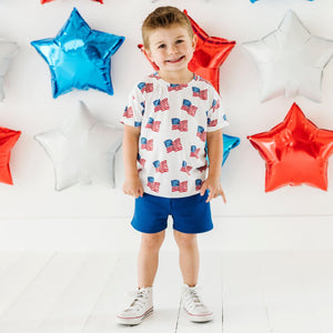 Baby Kids Bamboo Pajamas — Red, White & Cute T-Shirt & Shorts Set — Image 1
