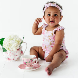 Baby Kids Bamboo Pajamas — Rosey Moments Bubble Romper — Image 1