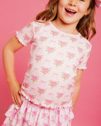 Baby Kids Bamboo Pajamas — Rosie Posie Pointelle Top — Image 1