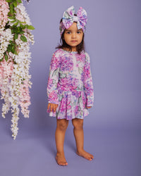 Baby Kids Bamboo Pajamas — You Had Me At Hydrangea Ruffle Dress - Long Sleeves — Image 1