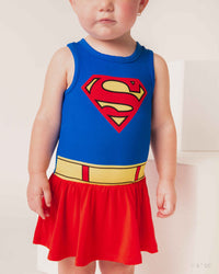 Baby Kids Bamboo Pajamas — SUPERMAN™ Racer Back Ruffle Dress — Image 1