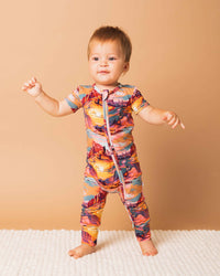 Baby Kids Bamboo Pajamas — Saddle Up Sunset Short Sleeve Romper — Image 1