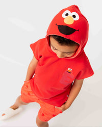 Baby Kids Bamboo Pajamas — Sesame Street™ E is for Elmo Short Sleeve Hoodie — Image 1