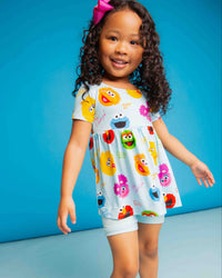 Baby Kids Bamboo Pajamas — Sesame Street™ Elmo and Friends Short Sleeve Empire Waist Top & Shorts Set — Image 1