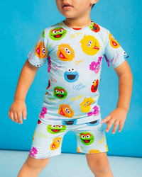 Baby Kids Bamboo Pajamas — Sesame Street™ Elmo and Friends Short Sleeve Two-Piece Pajama Shorts Set — Image 1