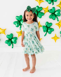 Baby Kids Bamboo Pajamas — Shamrockin' Sparkles Girls Dress & Shorts Set — Image 1
