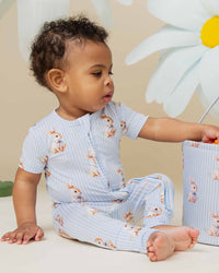 Baby Kids Bamboo Pajamas — Sir Hops A Lot Short Sleeve Romper — Image 1