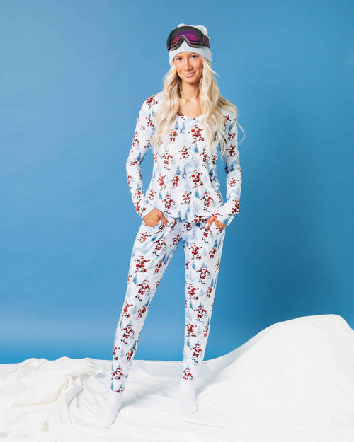 Baby Kids Bamboo Pajamas — Sleigh the Slopes Women's Long Sleeve V-Neck T-Shirt — Image 2