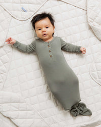Baby Kids Bamboo Pajamas — Olive The Above Knotted Gown with Buttons — Image 1