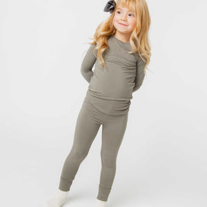 Baby Kids Bamboo Pajamas — Olive The Above Long Sleeve Pajama Set — Image 1