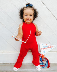 Baby Kids Bamboo Pajamas — Red Backless Romper — Image 1