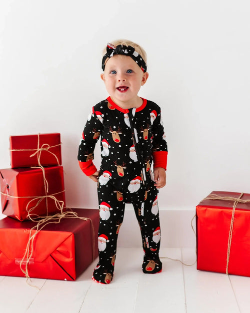 Baby Kids Bamboo Pajamas — Snow Ho Ho Footie — Image 1