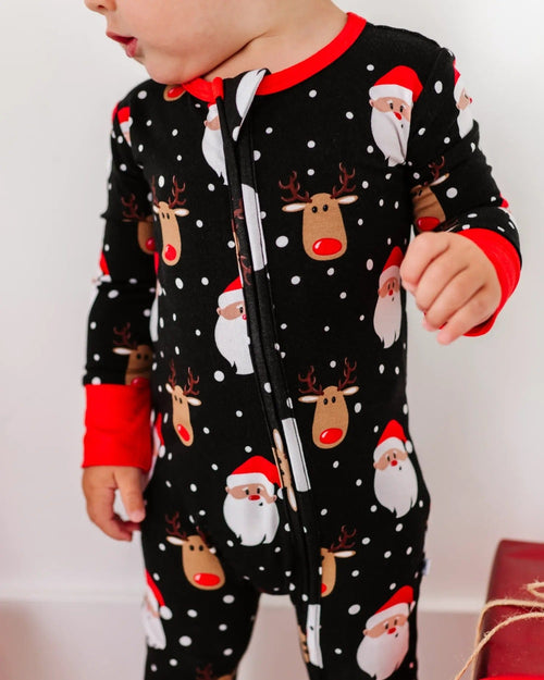 Baby Kids Bamboo Pajamas — Snow Ho Ho Footie — Image 7