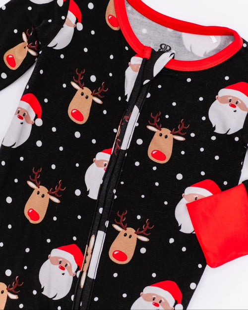 Baby Kids Bamboo Pajamas — Snow Ho Ho Footie — Image 5