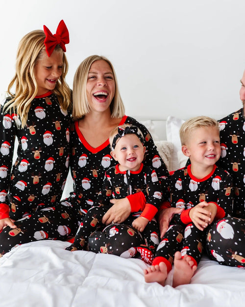 Baby Kids Bamboo Pajamas — Snow Ho Ho Women's Long Sleeve V-Neck Shirt — Image 4