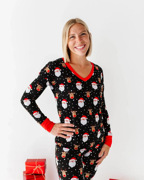 Bums & Roses - Baby & Kids Bamboo Pajamas - Snow Ho Ho Women's Long Sleeve V-Neck Shirt - Image 28