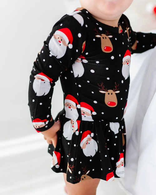 Baby Kids Bamboo Pajamas — Snow Ho Ho Ruffle Dress — Image 25