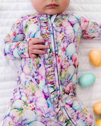 Baby Kids Bamboo Pajamas — So Eggstra Convertible Ruffle Romper — Image 1