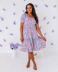 Baby Kids Bamboo Pajamas — So Eggstra Women’s Off the Shoulder Puff Sleeve Dress — Image 1