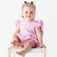 Baby Kids Bamboo Pajamas — Soft Pink Ruffled Bubble Romper — Image 1