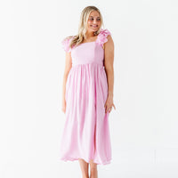 Baby Kids Bamboo Pajamas — Soft Pink Women's Ruffle Dress — Image 1
