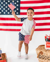 Baby Kids Bamboo Pajamas — Stars & Stripes Short Sleeve T-shirt and Shorts Set — Image 1