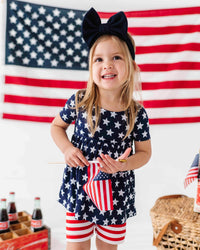Baby Kids Bamboo Pajamas — Stars & Stripes Short Sleeve Top & Shorts Set — Image 1