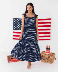 Baby Kids Bamboo Pajamas — Navy Star Women's Flutter Sleeve Dress — Image 1