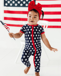 Baby Kids Bamboo Pajamas — Navy Star Short Sleeve Romper - DO NOT UNDRAFT — Image 1
