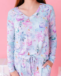 Baby Kids Bamboo Pajamas — Sugar Plum Dreams Women's Long Sleeve V-Neck Shirt — Image 1
