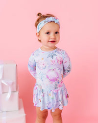Baby Kids Bamboo Pajamas — Sugar Plum Dreams Ruffle Dress — Image 1