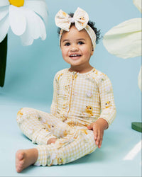 Baby Kids Bamboo Pajamas — Sunny Side Up Convertible Ruffle Romper — Image 1