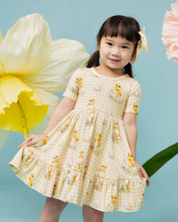 Baby Kids Bamboo Pajamas — Sunny Side Up Short Sleeve Dress & Shorts Set — Image 1