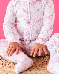 Baby Kids Bamboo Pajamas — Take A Bow Ruffle Footie — Image 1