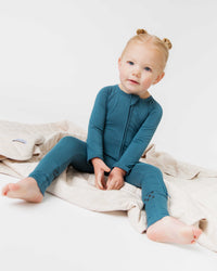 Baby Kids Bamboo Pajamas — Teal It Like It Is Convertible Romper — Image 1