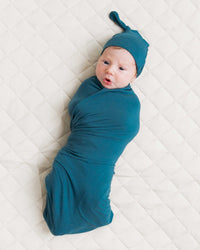 Baby Kids Bamboo Pajamas — Teal It Like It Is Swaddle & Beanie Set — Image 1