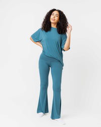 Baby Kids Bamboo Pajamas — Teal It Like It Is Women's Oversized T-Shirt & Flare Legging Set — Image 1