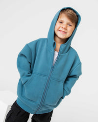 Baby Kids Bamboo Pajamas — Teal It Like It Is Zip-Up Heavyweight Hoodie — Image 1
