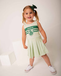 Baby Kids Bamboo Pajamas — Harry Potter™ Team Slytherin Girls Pleated Dress & Shorts Set — Image 1