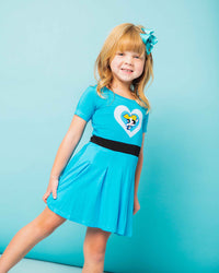 Baby Kids Bamboo Pajamas — The Powerpuff Girls™ Bubbles Girls Pleated Dress & Shorts Set — Image 1