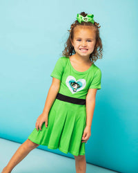 Baby Kids Bamboo Pajamas — The Powerpuff Girls™ Buttercup Girls Pleated Dress & Shorts Set — Image 1