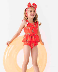 Baby Kids Bamboo Pajamas — Go Get 'Em Tiger Peplum One-Piece Swimsuit — Image 1