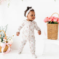 Baby Kids Bamboo Pajamas — Timeless Trellis Ruffle Footie — Image 1