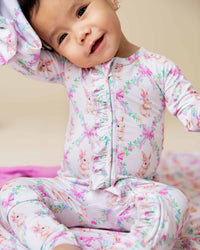Baby Kids Bamboo Pajamas — Too Fluffin Cute Convertible Ruffle Romper — Image 1