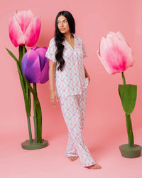Baby Kids Bamboo Pajamas — Too Fluffin Cute Women's Short Sleeve Collar Shirt & Pants Pajama Set — Image 1