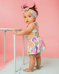 Baby Kids Bamboo Pajamas — Treat Yo'Self Racer Back Ruffle Dress — Image 1