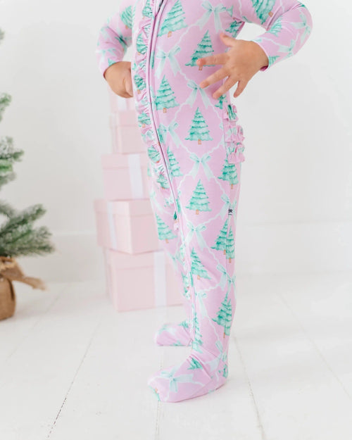 Baby Kids Bamboo Pajamas — Un-fir-gettable Convertible Ruffle Romper — Image 18