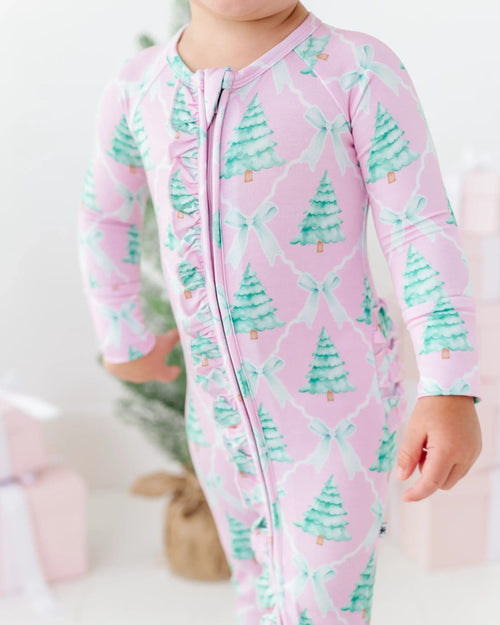 Baby Kids Bamboo Pajamas — Un-fir-gettable Convertible Ruffle Romper — Image 19