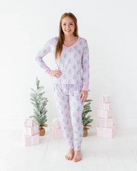 Baby Kids Bamboo Pajamas — Un-fir-gettable Women's Long Sleeve V-Neck Shirt — Image 1